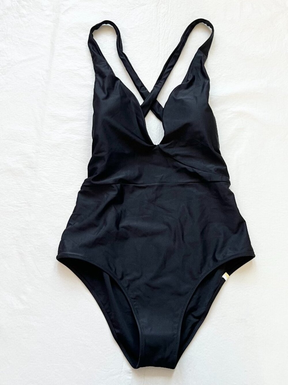 Summersalt one piece swimsuit size 12 solid black Deep Dive plunging criss cross